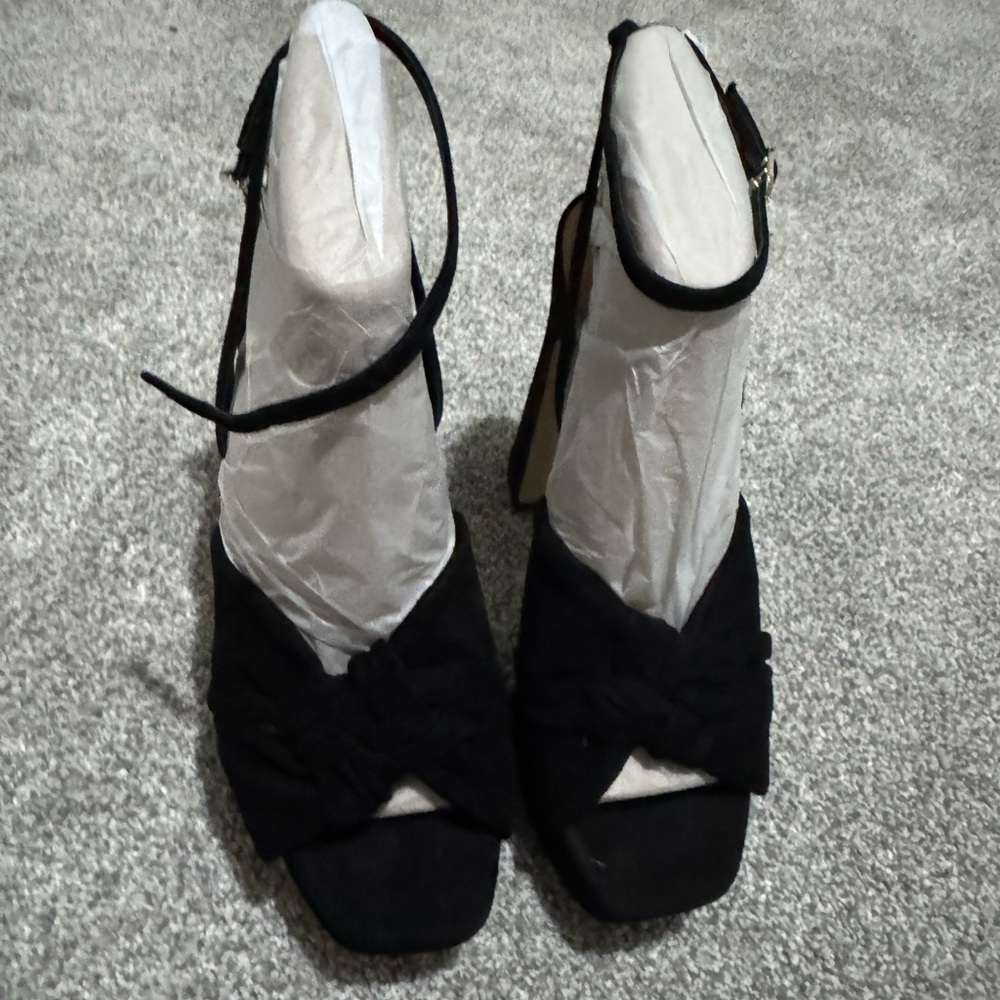 Sam Edelman Black Heels with Textured Fabric and Straps